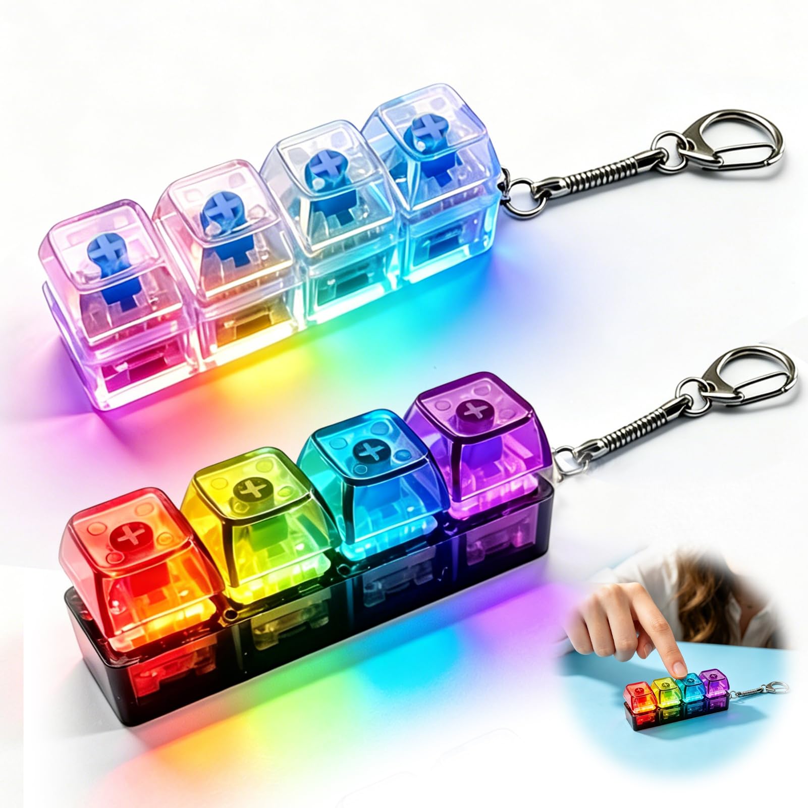 2 Pezzi Tastiera Fidget, Portachiavi Quattro Tasti, Giocattoli Antistress Gradient Clicker Pulsante, Fidget Toys per Adulti, per Alleviare lo Stress, Tempo Libero, Ufficio — view 7