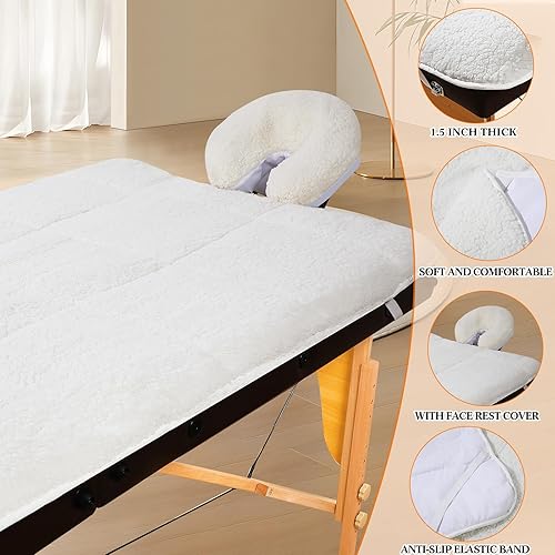 Miniatura 5 de Oudain Juego de 2 almohadillas de mesa de masaje de forro polar, 76 x 34 pulgadas, suaves y cómodas, juego de almohadillas profesionales gruesas