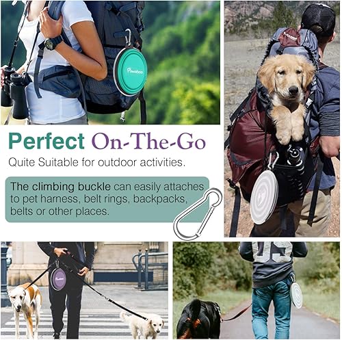 Miniatura 3 de Pawaboo Paquete de 2 tazones plegables para perros, cuencos de silicona para regar con tapas y mosquetones para perros y gatos, tazón portátil