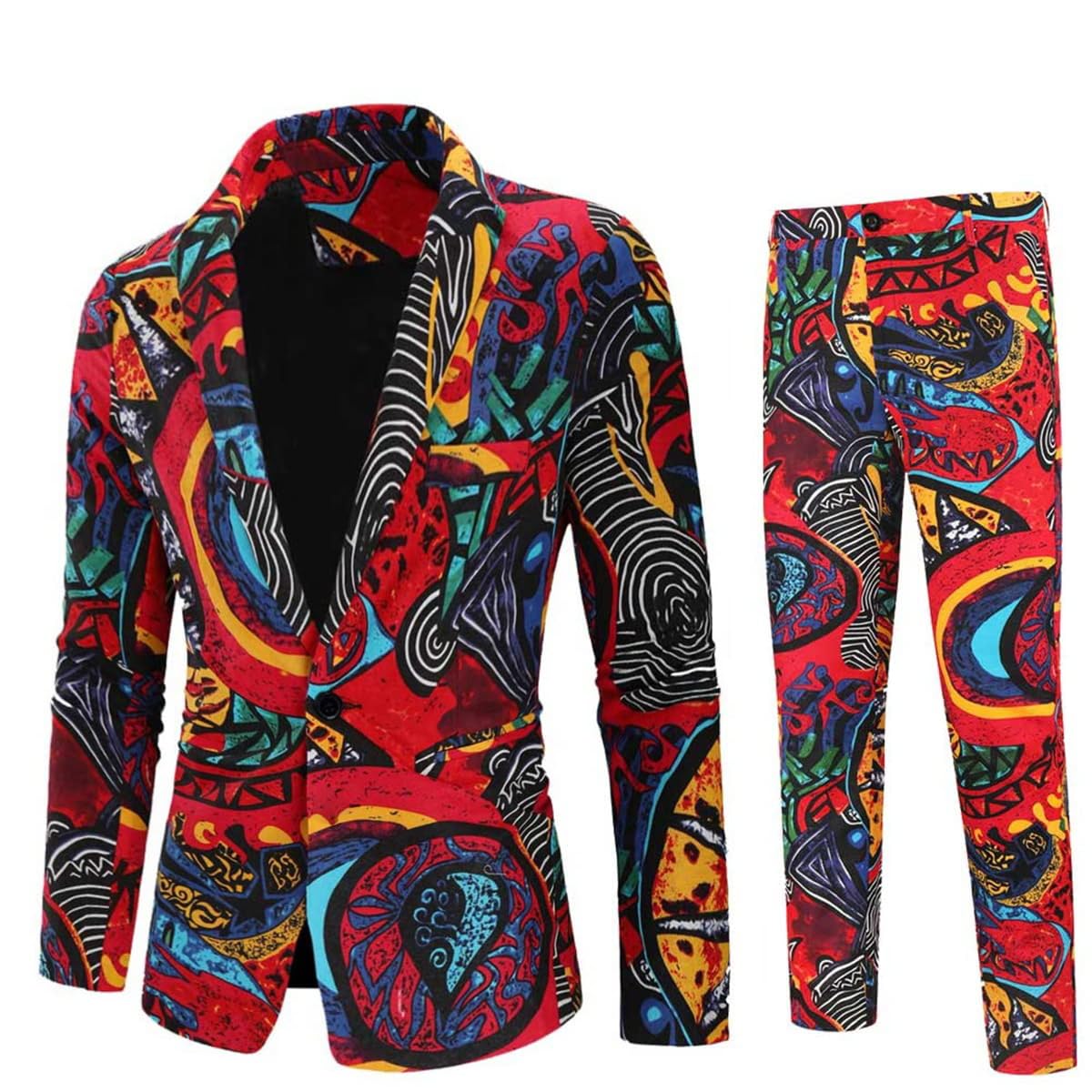 CloudstyleMens 2 Piece Print Suit Floral Party Dress Jacket Slim 2 Button Blazer Pants