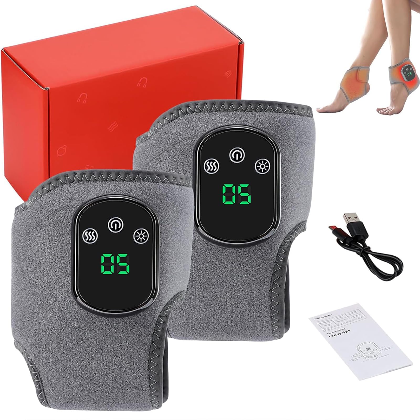 Neamova Fußmassagegerät, 3-in-1 Fuß-Erholungsgerät-Massagegerät, kabelfreie beheizte Fußgelenk-Wickel mit 3 Vibrationsmodi und 5 Temperaturstufen für Achillessehnenentzündung (2 Stück)