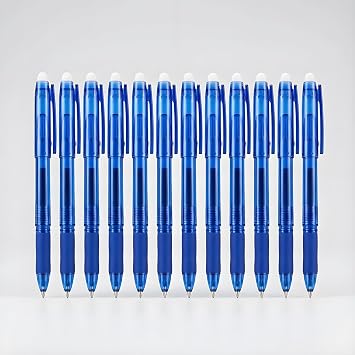 VILMA Erasable Gel Pens Blue, 12 Pack, 0.7mm Fine Point, Heat Erasable Ink, Capped Design, Smooth Writing for Drawing Writing Planner and Crossword Puzzles