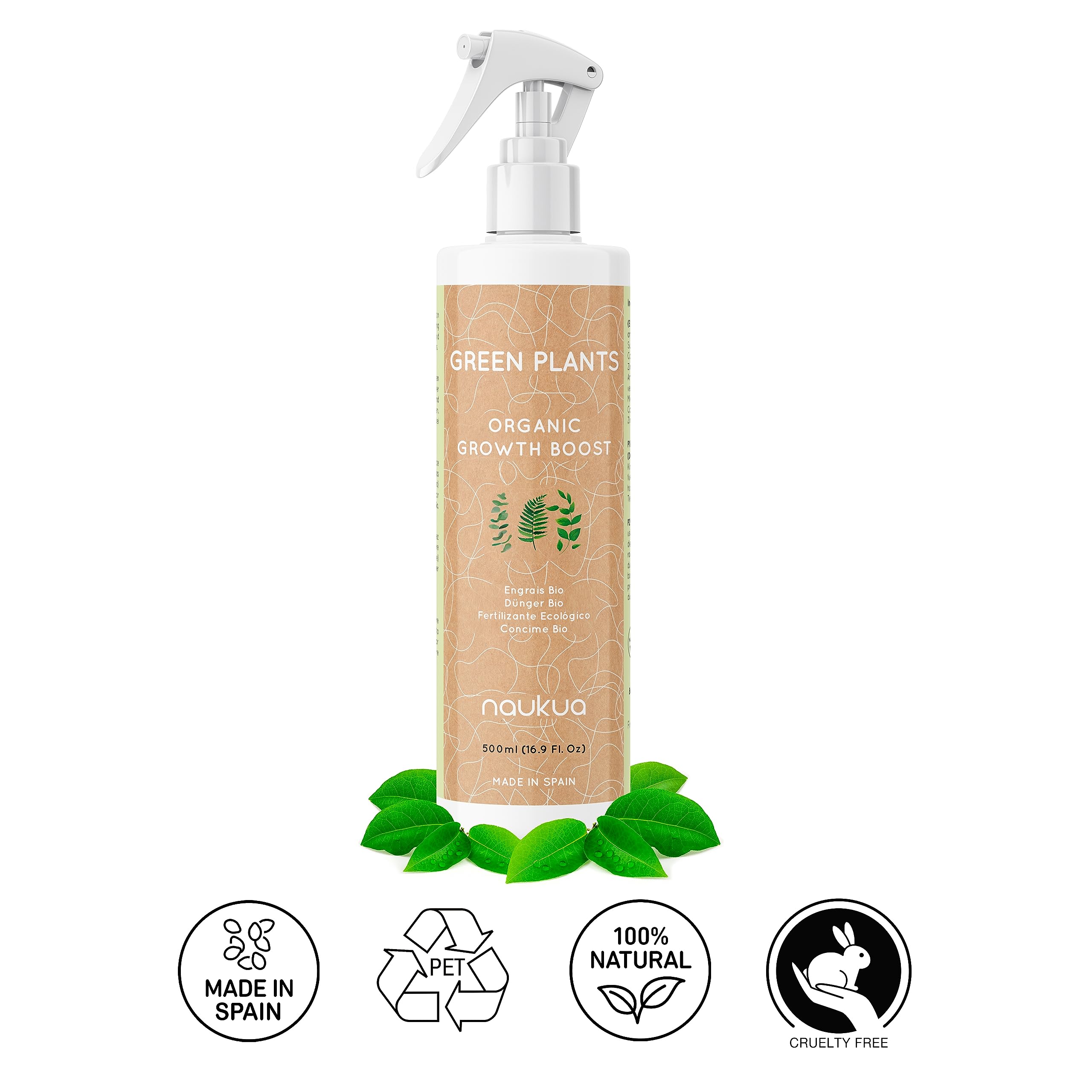 Naukua Abono Líquido Orgánico 500 Ml Para Plantas Verdes – Bioestimulante Natural Con NPK 2-2-7, Spray Listo Para Usar En Interior Y Exterior