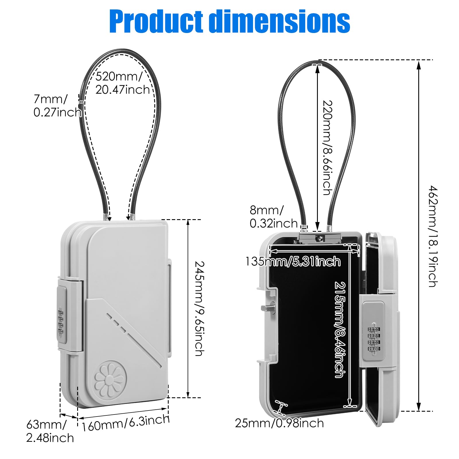 Caja fuerte portátil impermeable con cerradura de combinación de 4 dígitos, resistente a los cortes, resistente a los golpes, con cuerda de alambre extraíble de 7 mm de grosor, caja de seguridad para