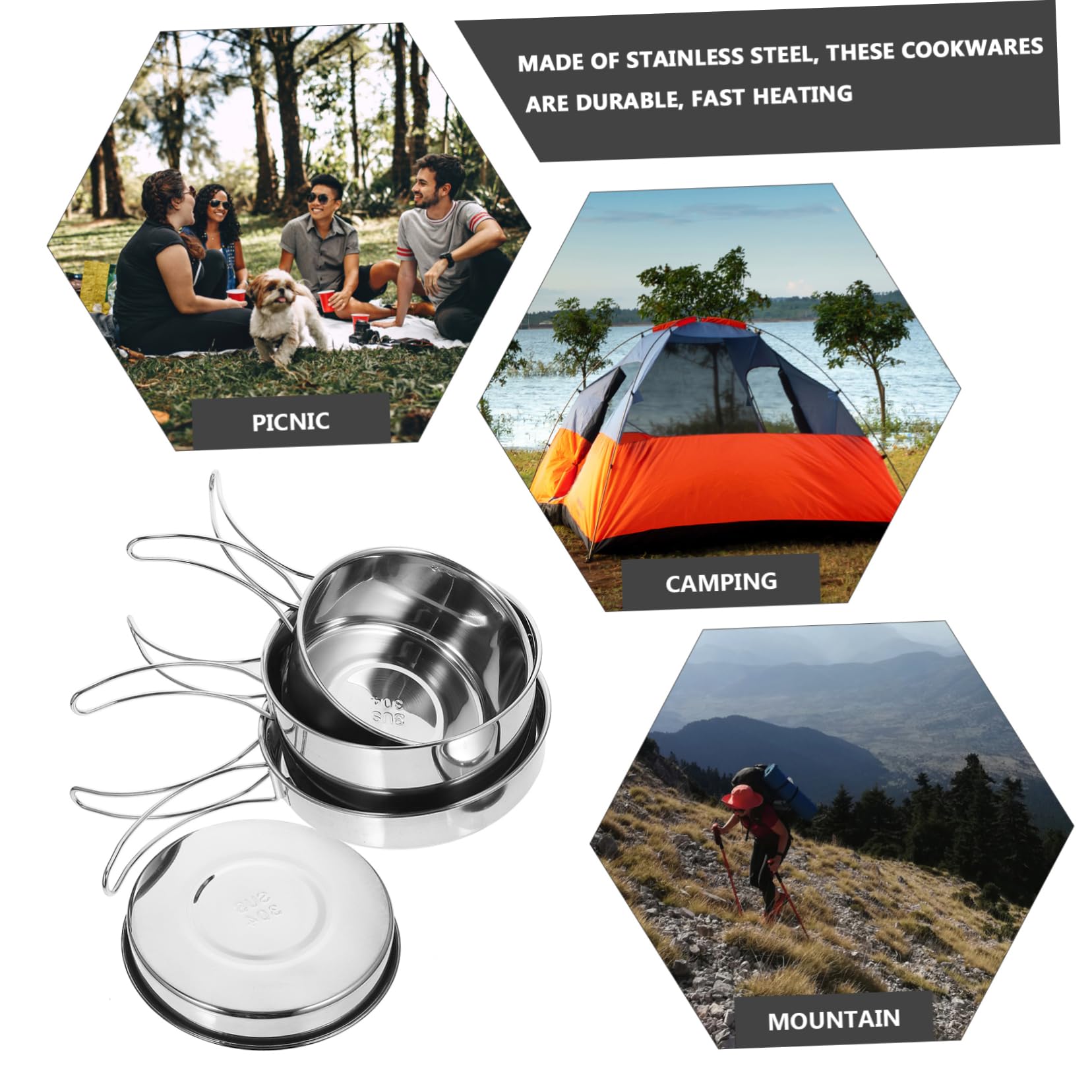 BRIGHTFUFU Camping Cooking Utensils Set 4-Piece Stainless Steel Outdoor Cookware Set for Camping Hiking Cooking