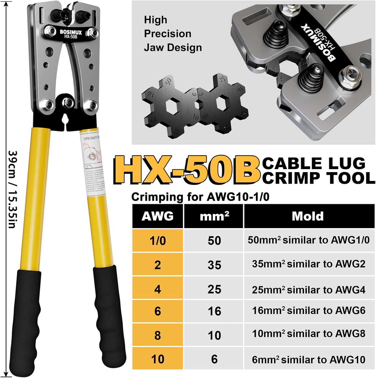 Battery Cable Lug Crimping Tool Kit with Cable Cutter ＆180pcs Copper Wire Lugs, Ring Terminals, Wire Crimper for AWG 10-1/0 Electrical Lug Crimper Tool, 220pcs Adhesive Lined Heat Shrink Tubing