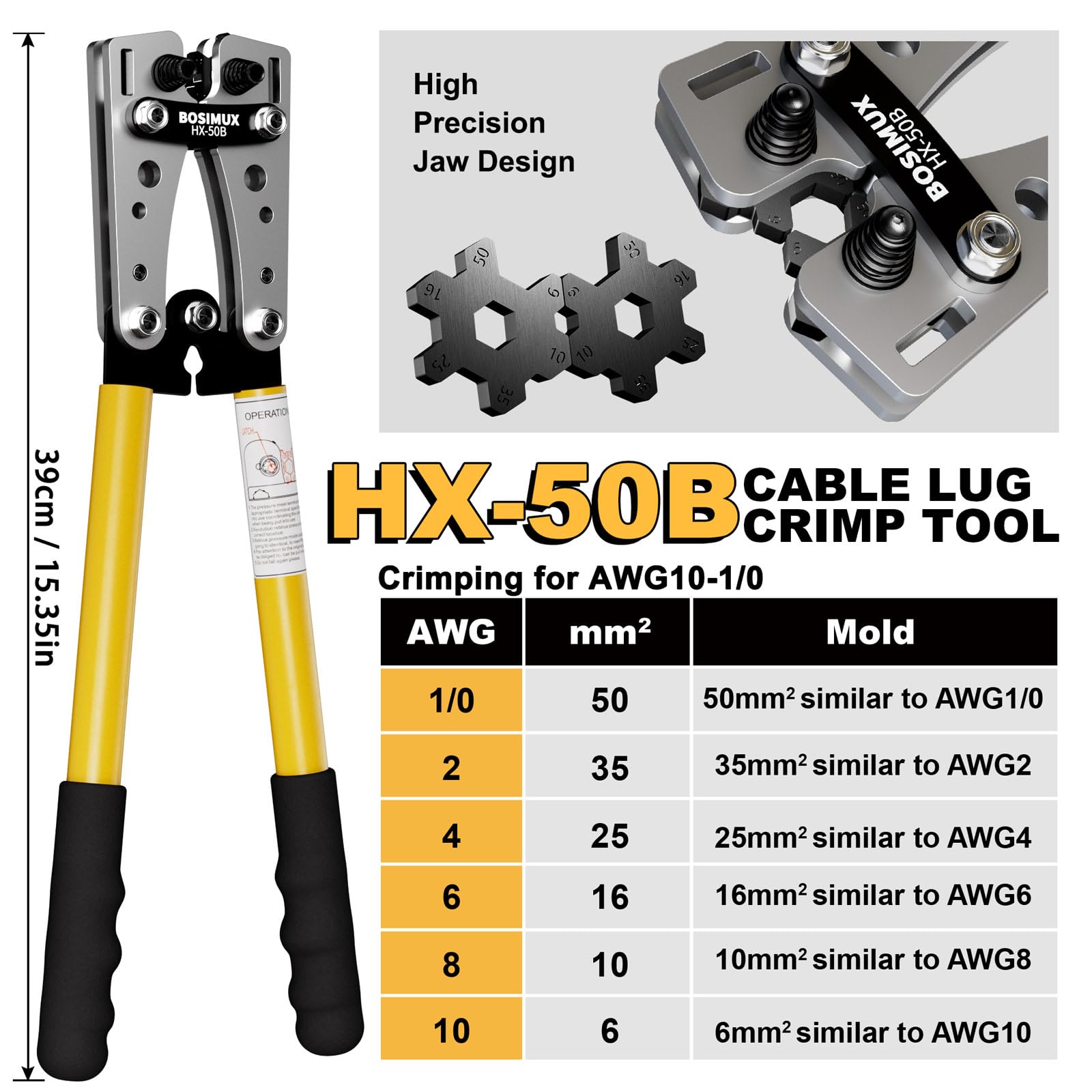 Herramienta de crimpado de terminales de cable de batería con 180 lengüetas de alambre de cobre, herramienta de crimpado de alambre para crimpadora eléctrica AWG 10-1/0 con cortador de cable, 220