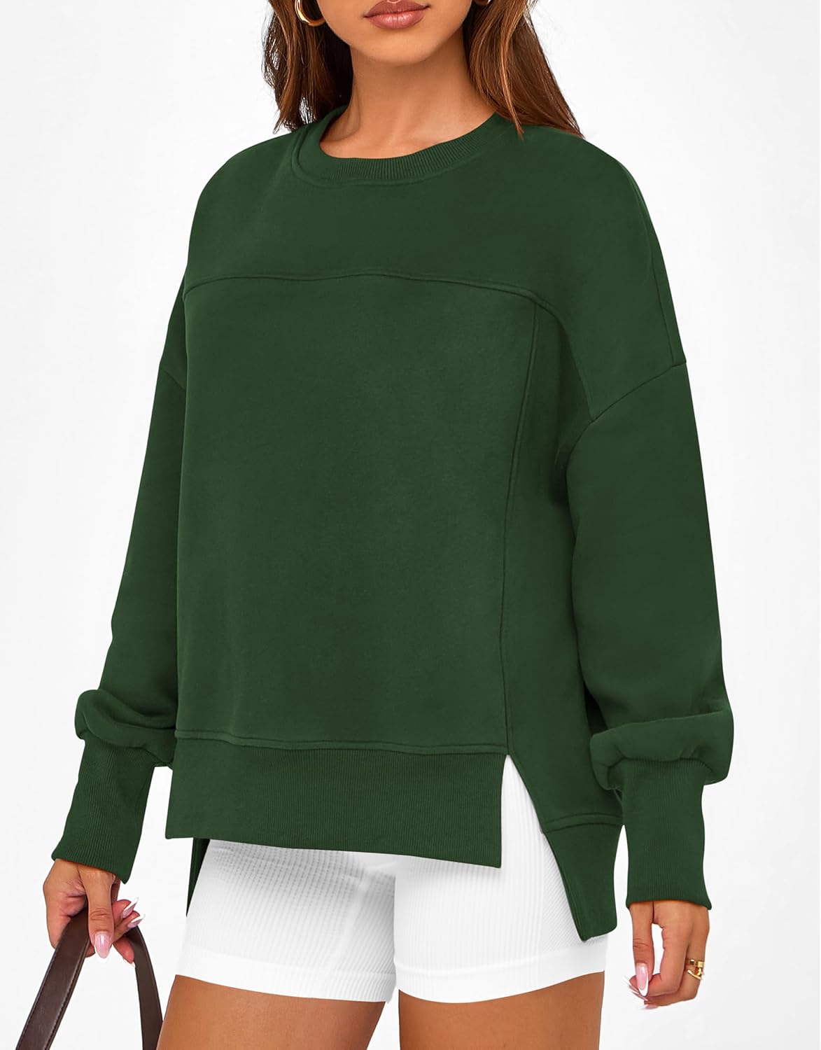 BTFBM Women's Casual Crewneck Sweatshirts 2026 Spring Fall Clothes Long Sleeve Side Slit Workout Fleece Pullover Tops - Image 6