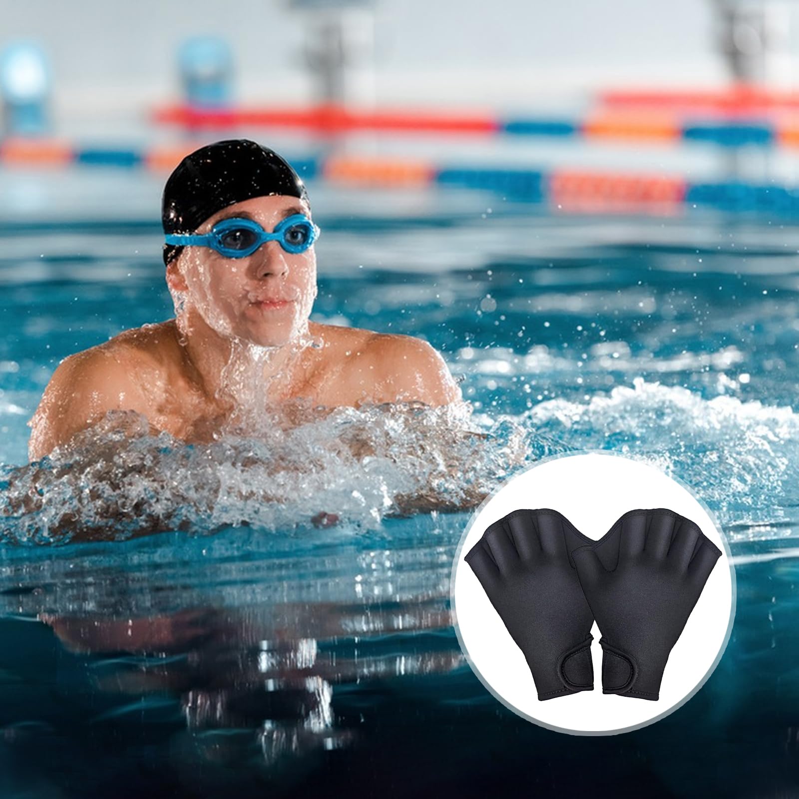 Aquatic Handschuhe 1 Paar,Schwimmhandschuhe Webbed Handschuhe Schwimmflossen Wasserdicht Schwimmhandschuhe mit Einstellbare Trageschlaufe Paddel Trainingsschwimm Handschuhe für Erwachsene (L)