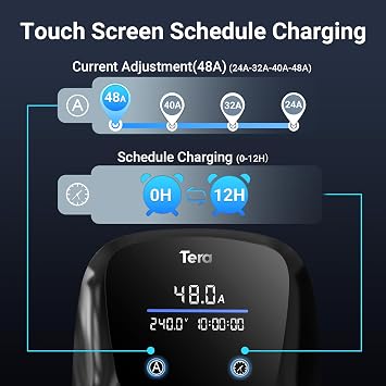 Tera EV Charger for Tesla: ETL Certified Level 2 48 Amp 240 Volt Hardwired DIY EVSE Fast Charge Station with Manual Setting Amps Schedule 25 FT Cable W02 Black