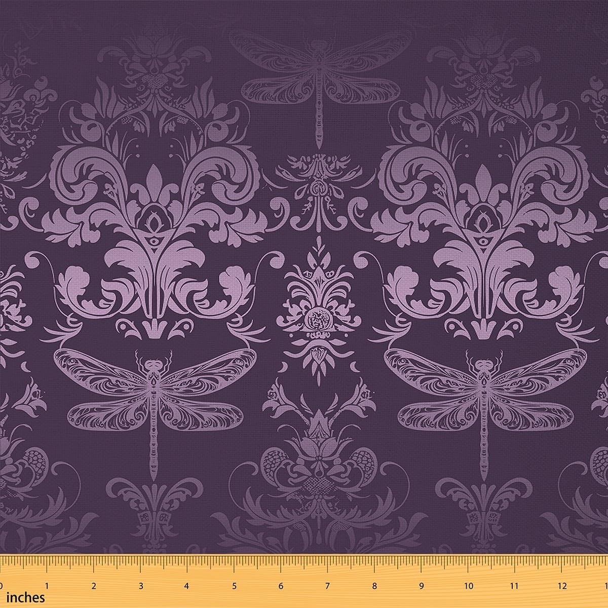 Aesthetic Dragonfly Upholstery Fabric Purple Damask Outdoor Fabric by The Yard 181"x63", Exotic Baroque Decor Goth Boho Vintage Floral DIY Craft Hobby Polyester Fabric
