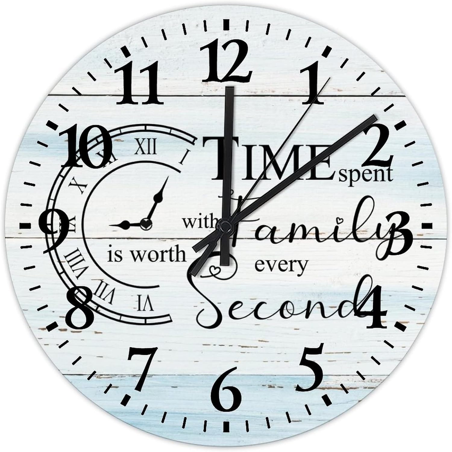 Clock Time Spent with Family is Worth Every Second Table Clock Silent Non-Ticking Arabic Numbers Family Quote Saying Round Clock for Farmhouse Home Decoration 15 Inch