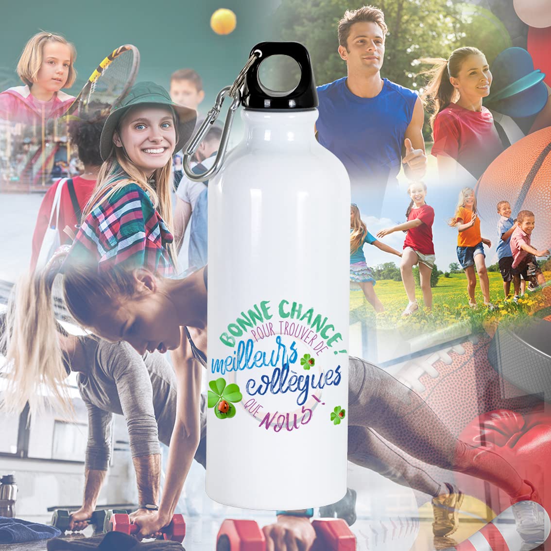 Gourde 750l Collègue Bouteille D’Eau Aluiniu Réutilisable Ecologique Avec Ousqueton. Idée