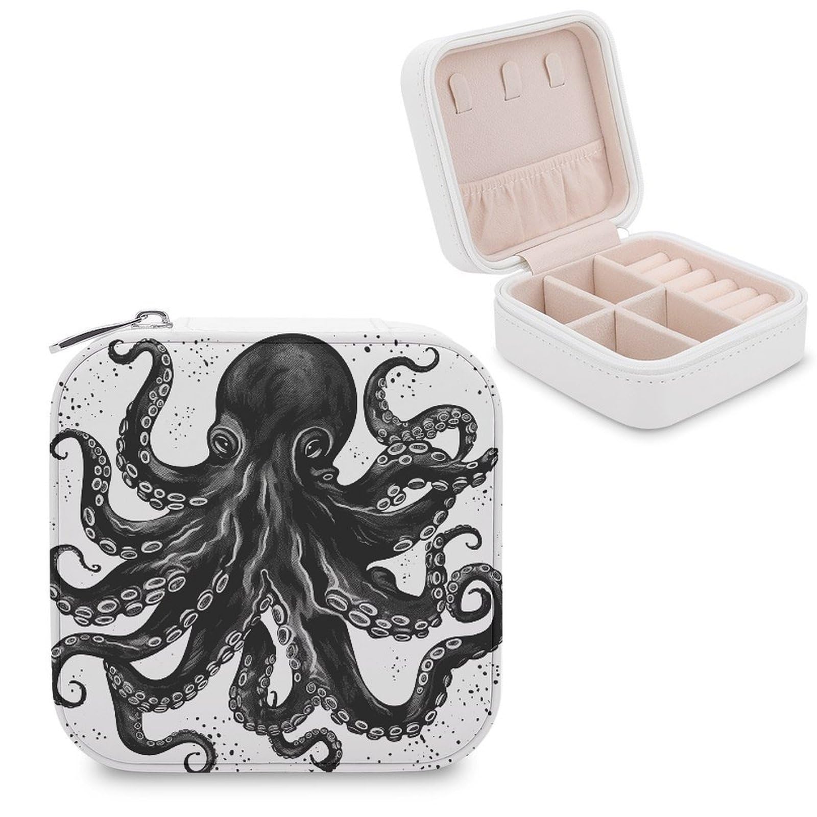 VstaDank Classic Black Octopus Travel Jewelry Case Small Portable Jewellry Organizer Box PU Leather Organizer Boxes Personalized Jewellery Storage Holder Gift for Womens Rings Earrings