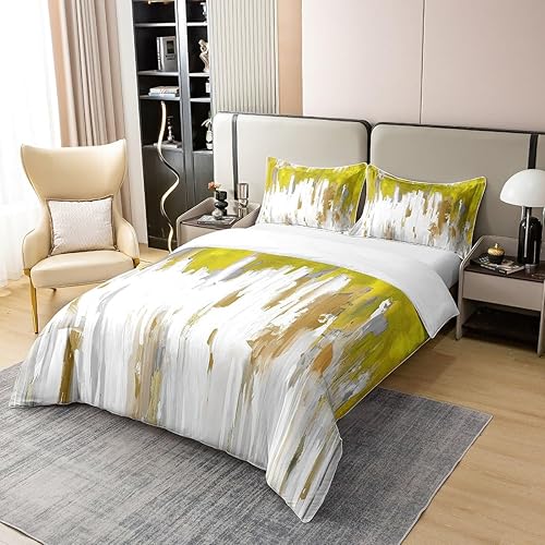Miniatura 2 de Erosebridal Juego de funda de edredón de algodón 100 % natural con diseño de rayas verdes y pinceladas, funda de edredón contemporánea degradada,