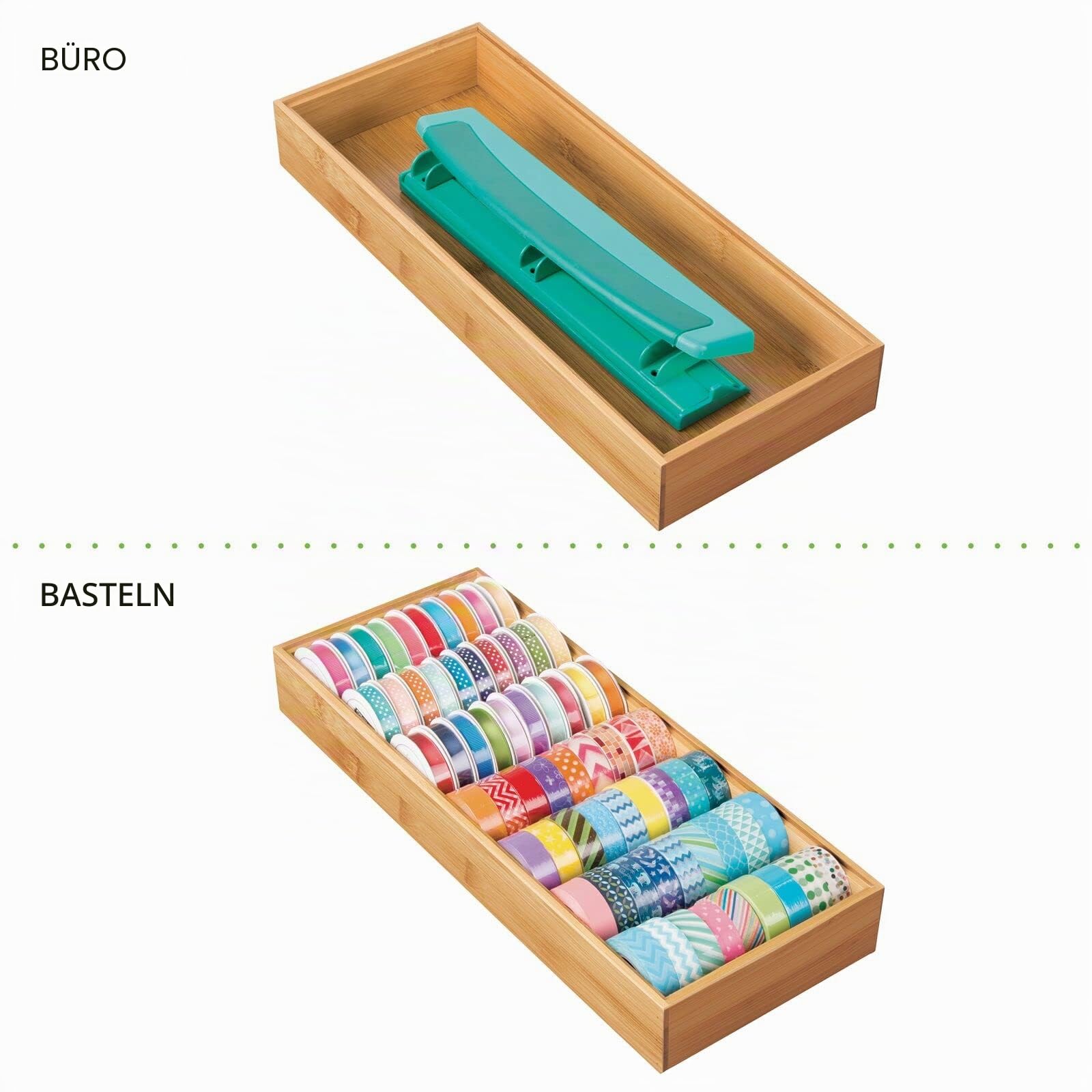 mDesign Aufbewahrungsbox für den Schreibtisch – vielseitige Schubladenbox aus Holz – stapelbarer Schubladen Organizer für Schreibwaren und Bürobedarf – 6er-Set – naturfarben