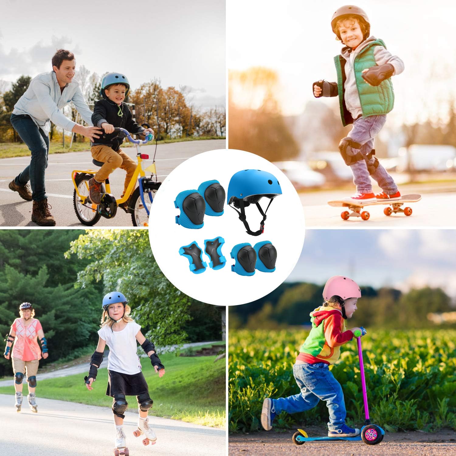 Ensemble de genouillères pour enfants de 3 à 10 ans, avec casque, genouillères et coudières, équipement de protection pour rollers, skateboard, vélo