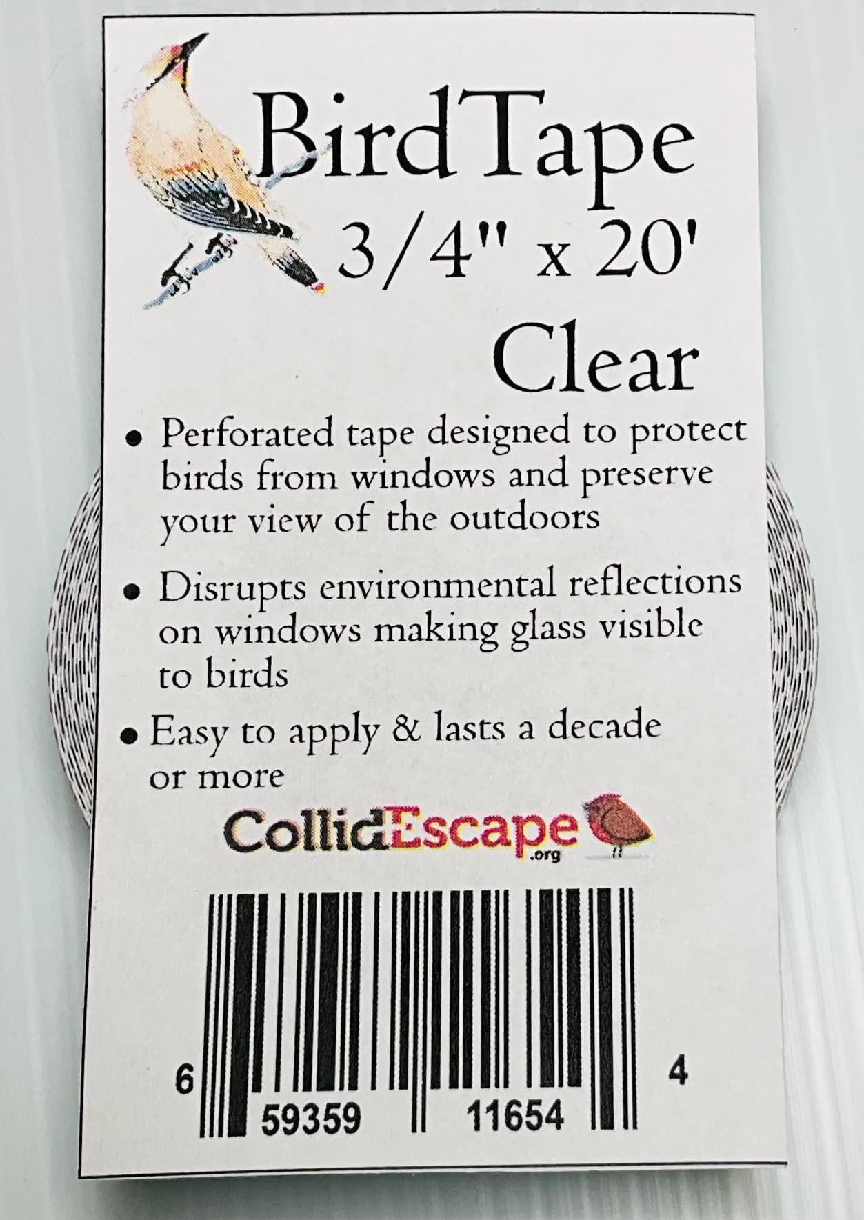CollidEscape Window Decals to Prevent Bird Strikes Bird Strike Prevention for Windows - 3/4" x 20' Clear Cover One to Two Windows