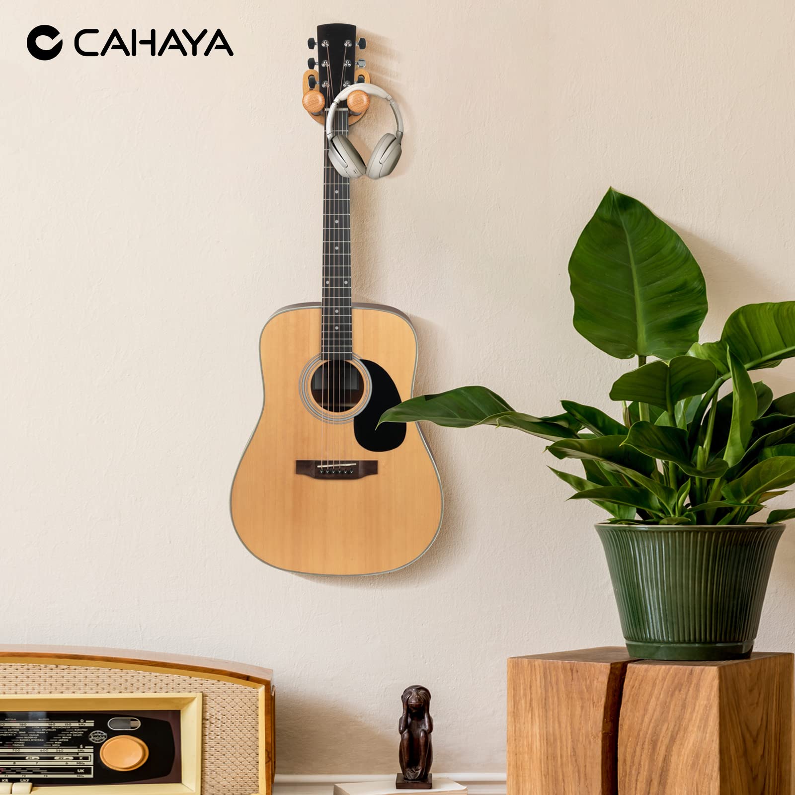 CAHAYA Lot de 2 supports muraux pour guitare - Largeur réglable - En forme de U - Avec 5 médiators et 1 sac de support pour guitare électrique acoustique, basse, banjo, ukulélé, mandoline, modèle