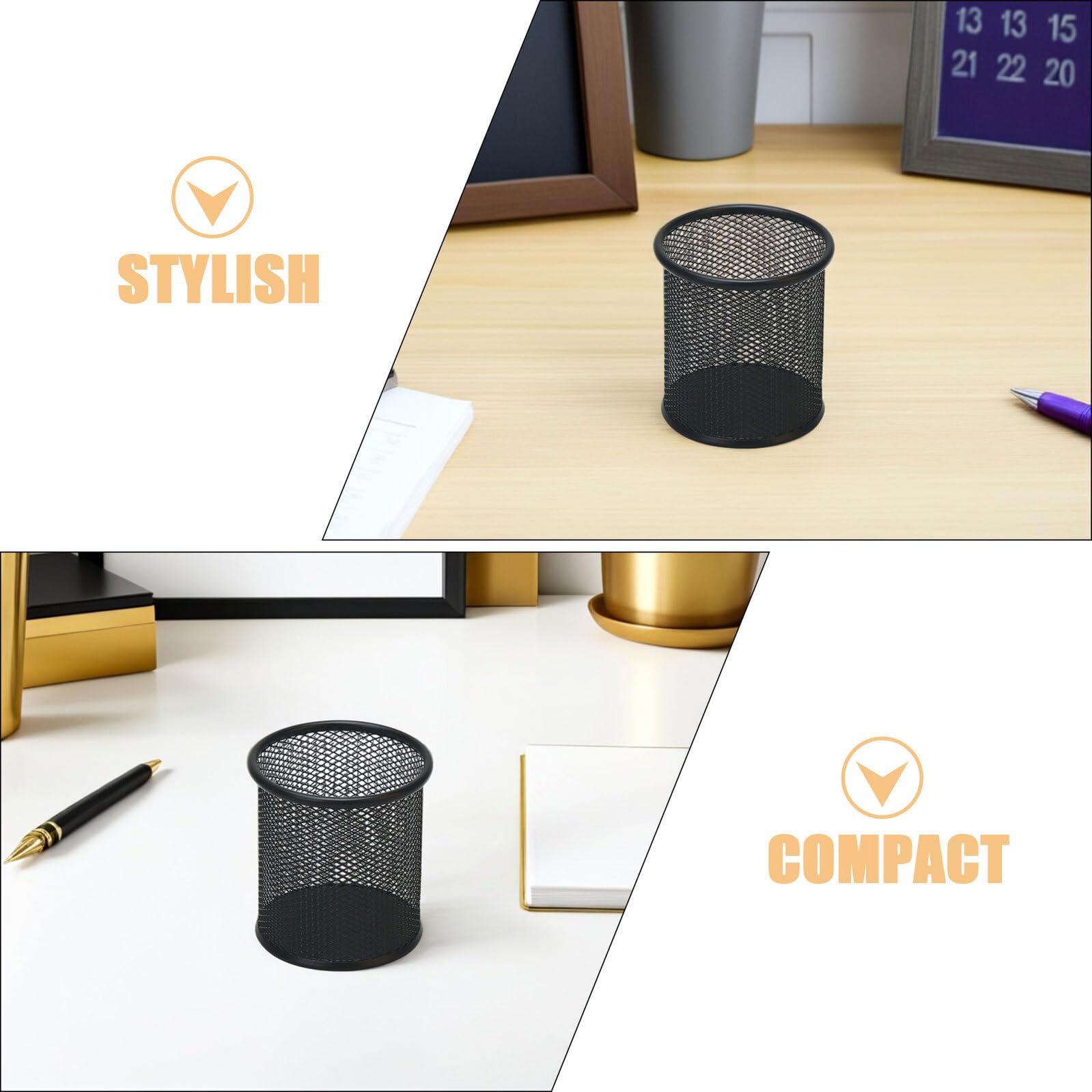 Portapenne Rotondo in Rete di Metallo Nera Set da 6 Pezzi Organizer per Scrivania e Cosmetici Contenitore Compatto Multiuso per Ufficio e Casa