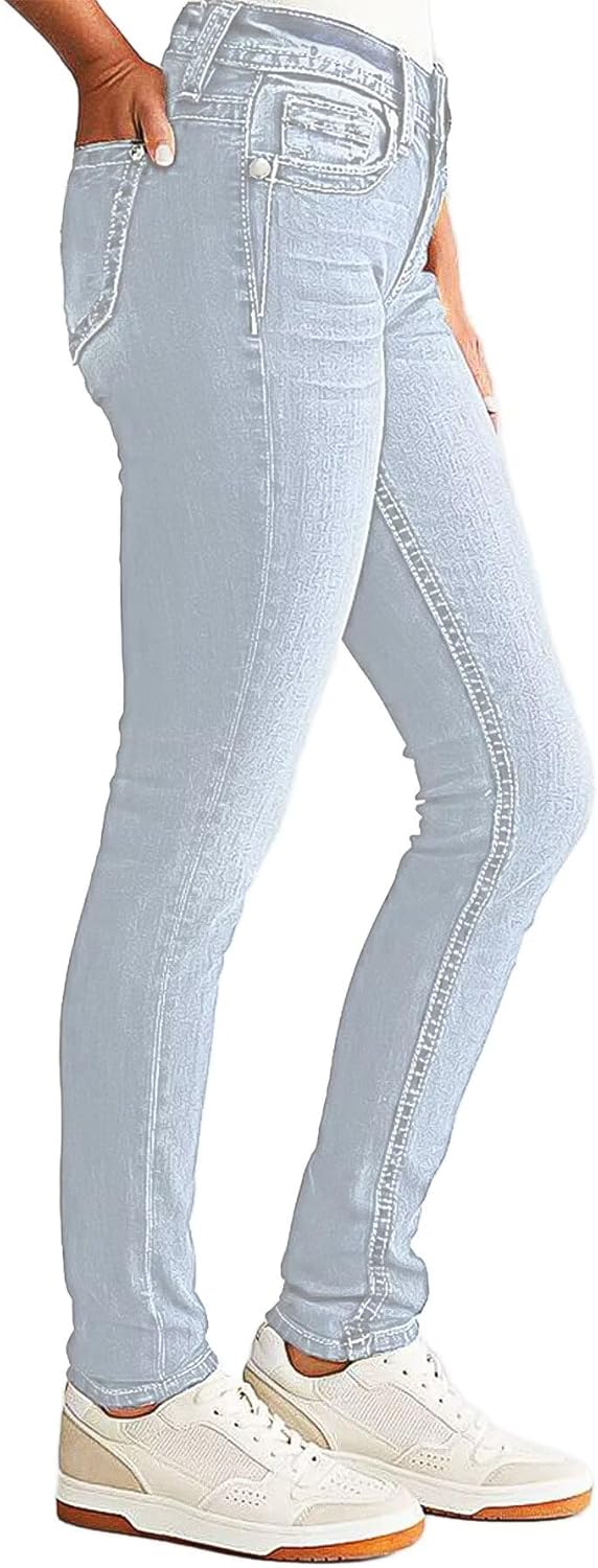 Flamingals Women’s Butt Lifting Skinny Leg Jeans Stretchy Tummy Control Mid Rise Denim Jeans