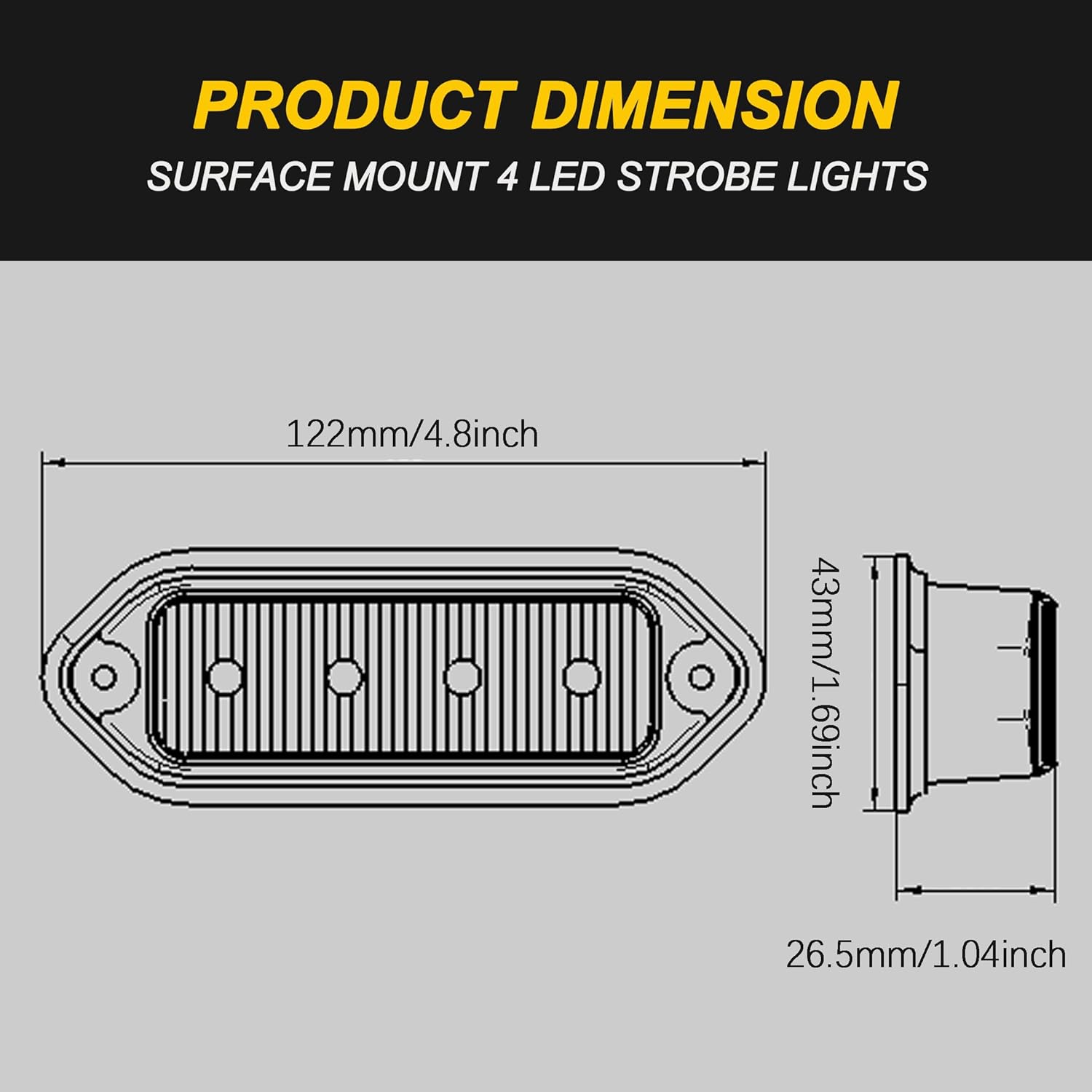 Strobe lights for trucks With Sync Feature Aluminum Thick Style Amber White Warning Flashing Light (Amber White)