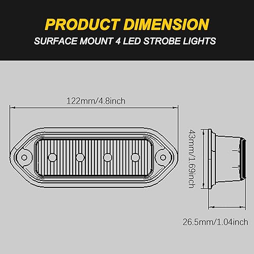 Miniatura 6 de Luces estroboscópicas para camiones con función de sincronización, estilo de aluminio grueso, luz de advertencia en ámbar y blanco (ámbar y blanco)
