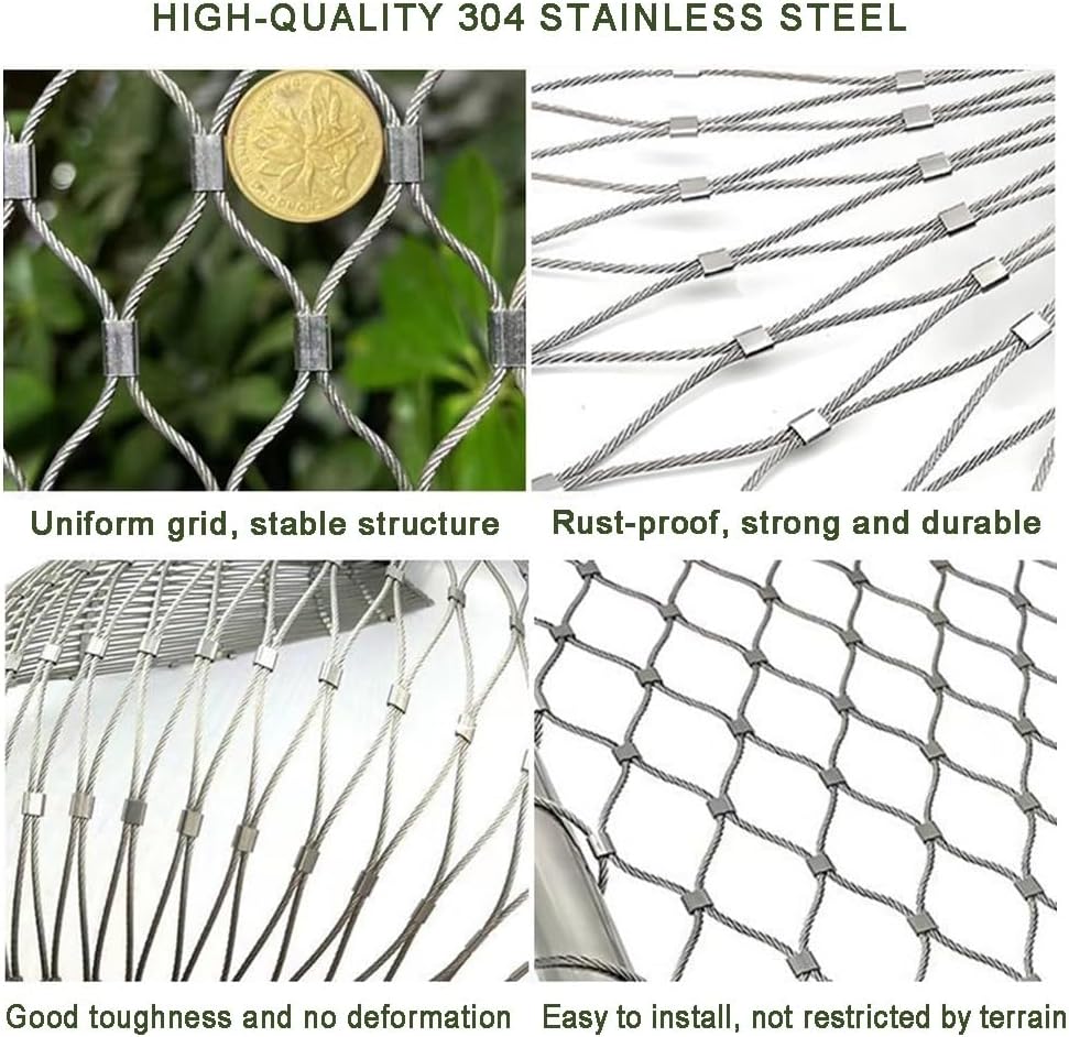 GZHERVICES Flexible 304 Stainless Steel Rope Mesh, Zoo Cage Fence Balcony Stair Wire Rope Protection Net Safety Net Plant Climbing Net, DIY Decorative Fence(Silver-3mm,1x7m)