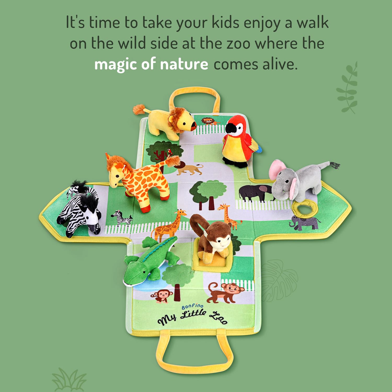 Bonfino Premium My Little Zoo House Playset with Bag for Kids,7 Plush Animal Figurines,Educational Montessori Learning Toy for Toddlers,Soft Pretend Play Set,Birthday Gift for Boys&Girls,BIS Certified 2