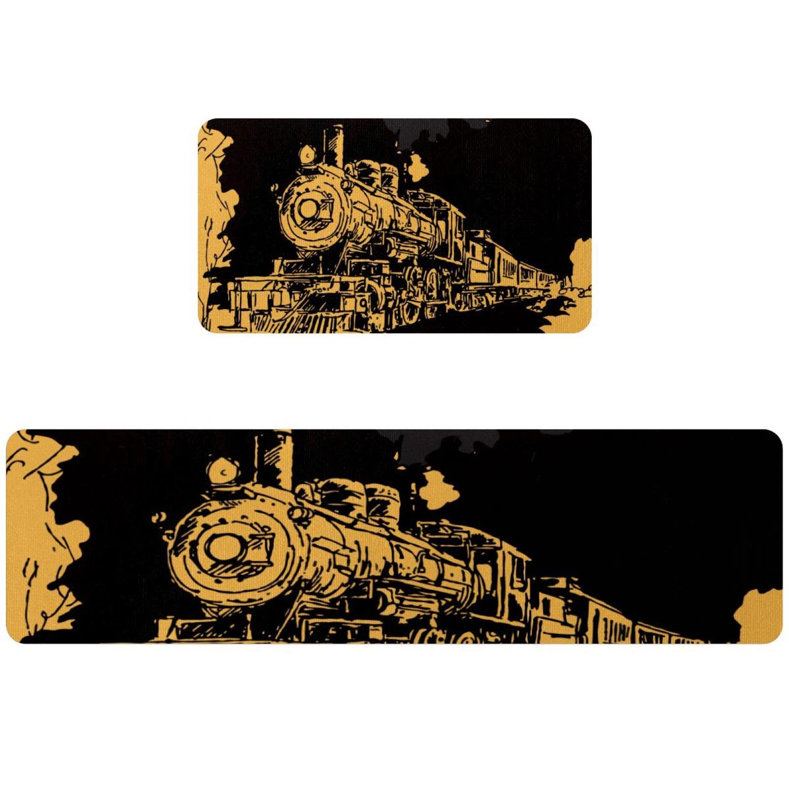 Tapis de cuisine antidérapant lot de 2 tapis de sol lavables absorbants noirs et dorés