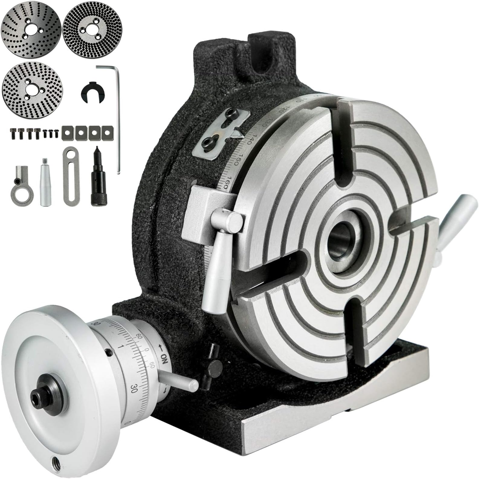 BestEquip Rotary Table 6inch(150mm) Horizontal Vertical Milling Table 2/5inch(10mm) 4-Slot Milling Rotary Table MT-2 Rotary Table for Milling with Indexing Plate Set for Precision Milling Drilling