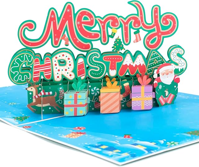 Christmas Card Pop Up. 3D Christmas Greeting Card with Envelope. Funny Handmade Xmas Cards for Family Friends on Christmas New Year. (Merry Christmas)
