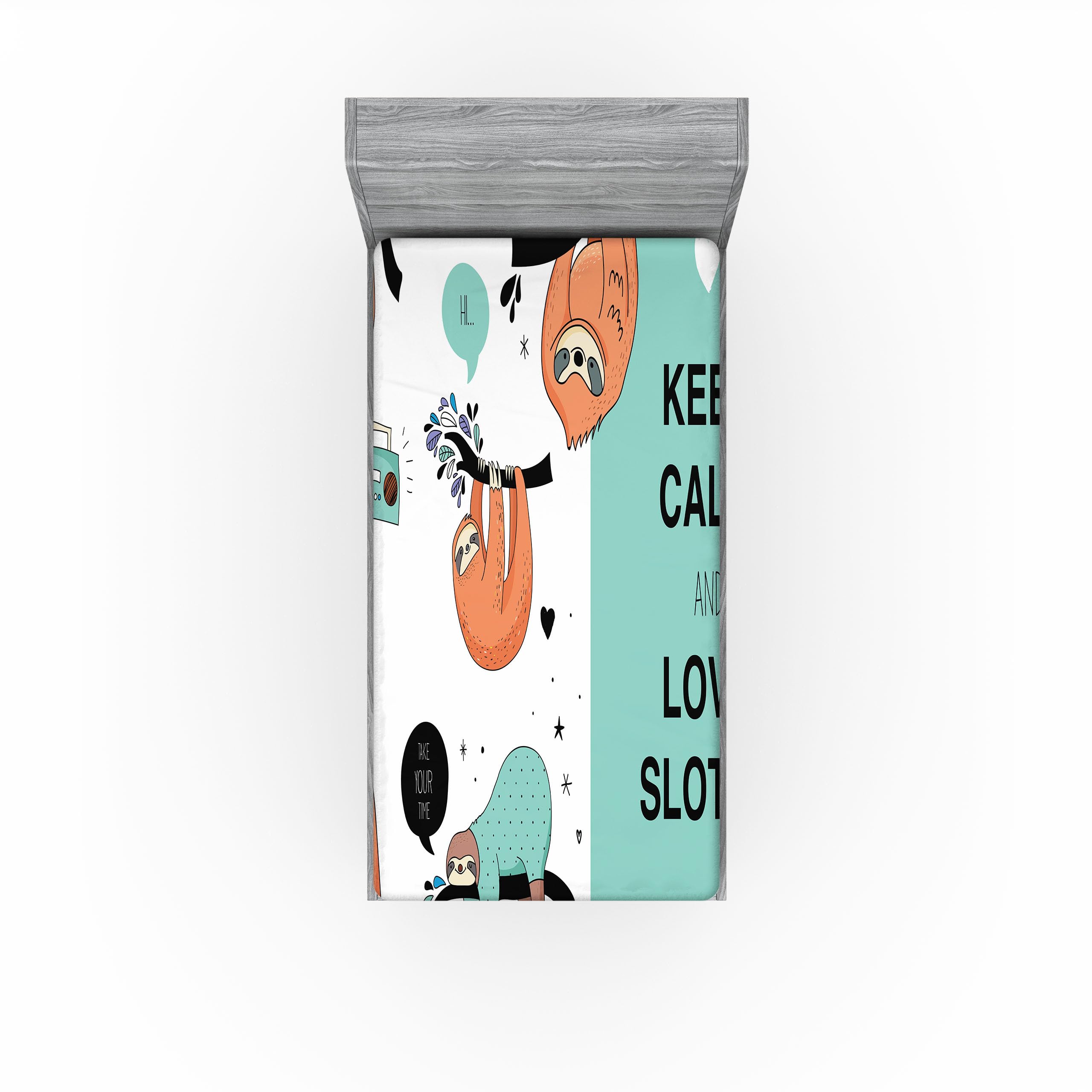 Ambesonne Animal 2 Pack Fitted Sheet, American Sloth Tribe, Bed Cover All-Round Elastic Deep Pockets 2 Pieces, Package Contains 2 Twin XL Size Fitted Sheets, Pale Teal