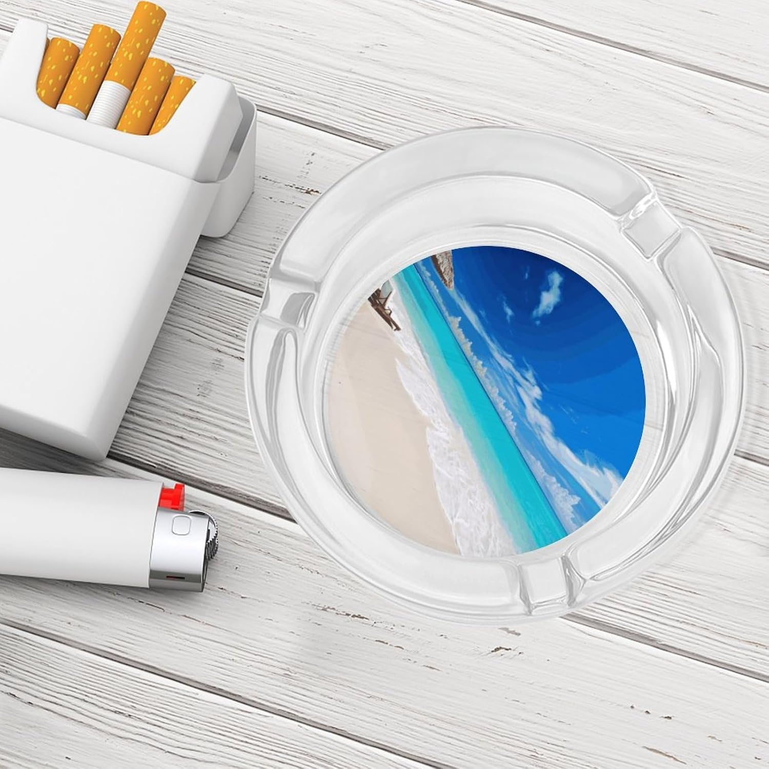 Smokeless Ashtray Ash Tray Outdoor Ashtray White Beach Tropical Sea Glass Ashtrays for Home Office Smokers Decoration