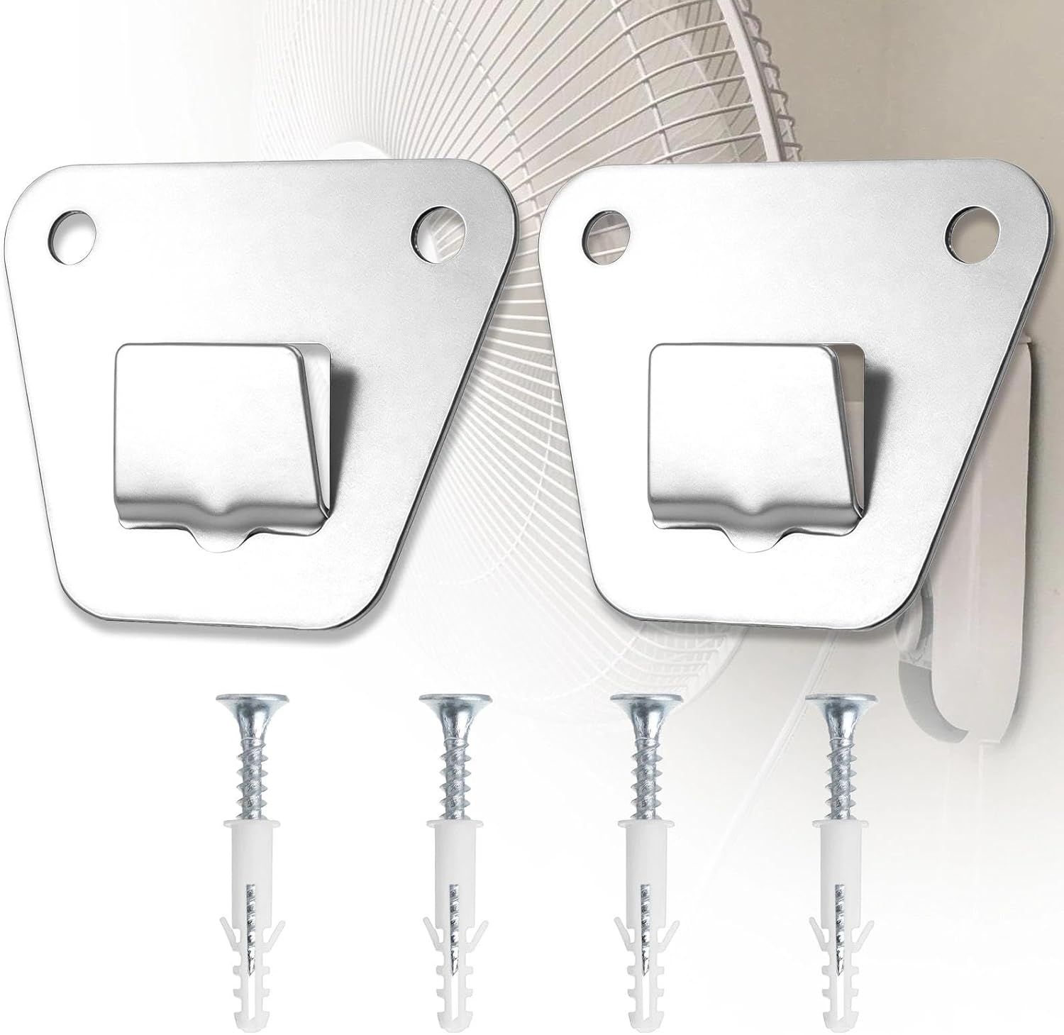 2-Set Heavy Duty Wall Fan Mounting Bracket - Solid Steel, with Fastening Screws, Oscillation Fans Hidden Holder