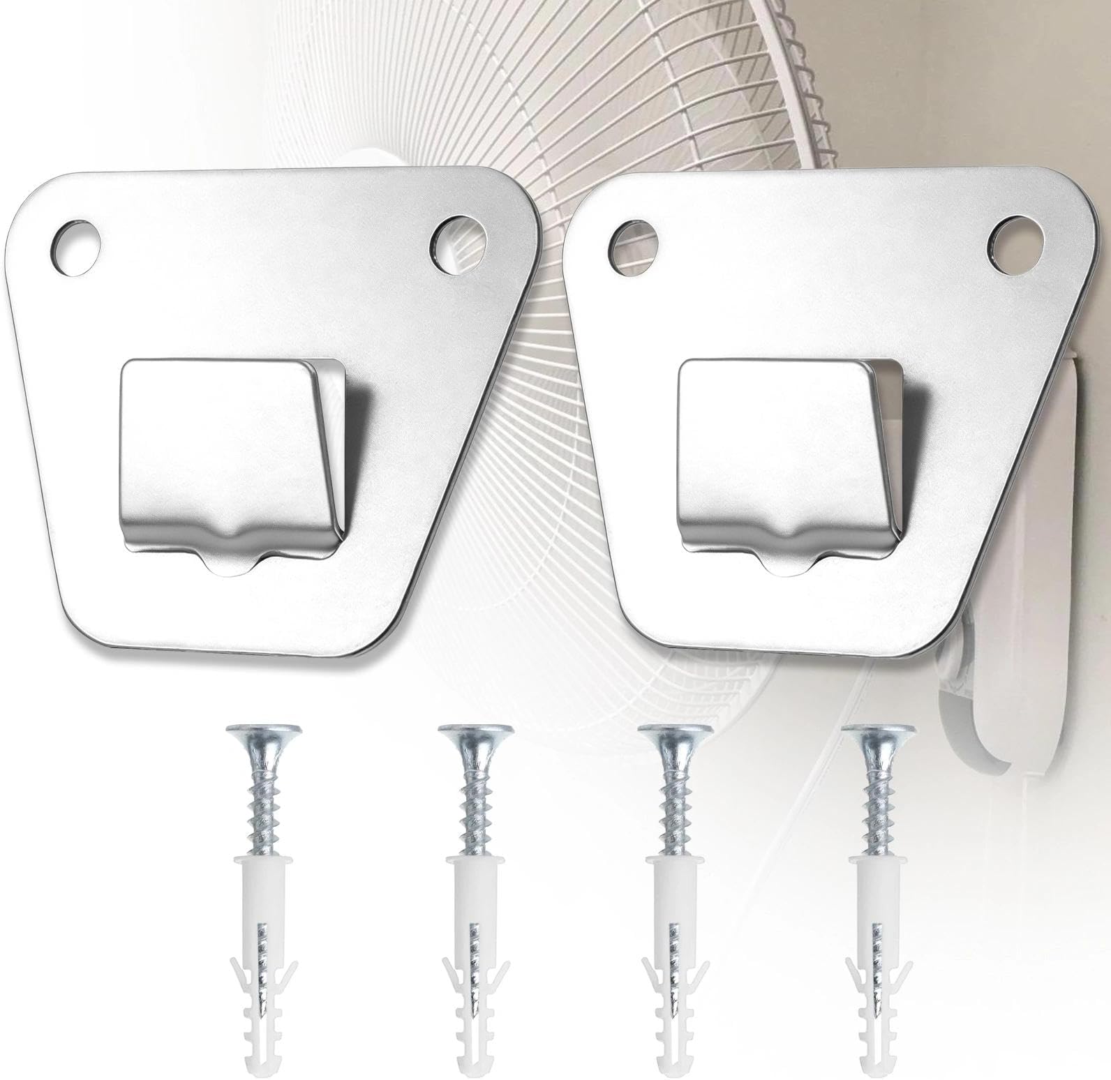 2-Set Heavy Duty Wall Fan Mounting Bracket - Solid Steel, with Fastening Screws, Oscillation Fans Hidden Holder