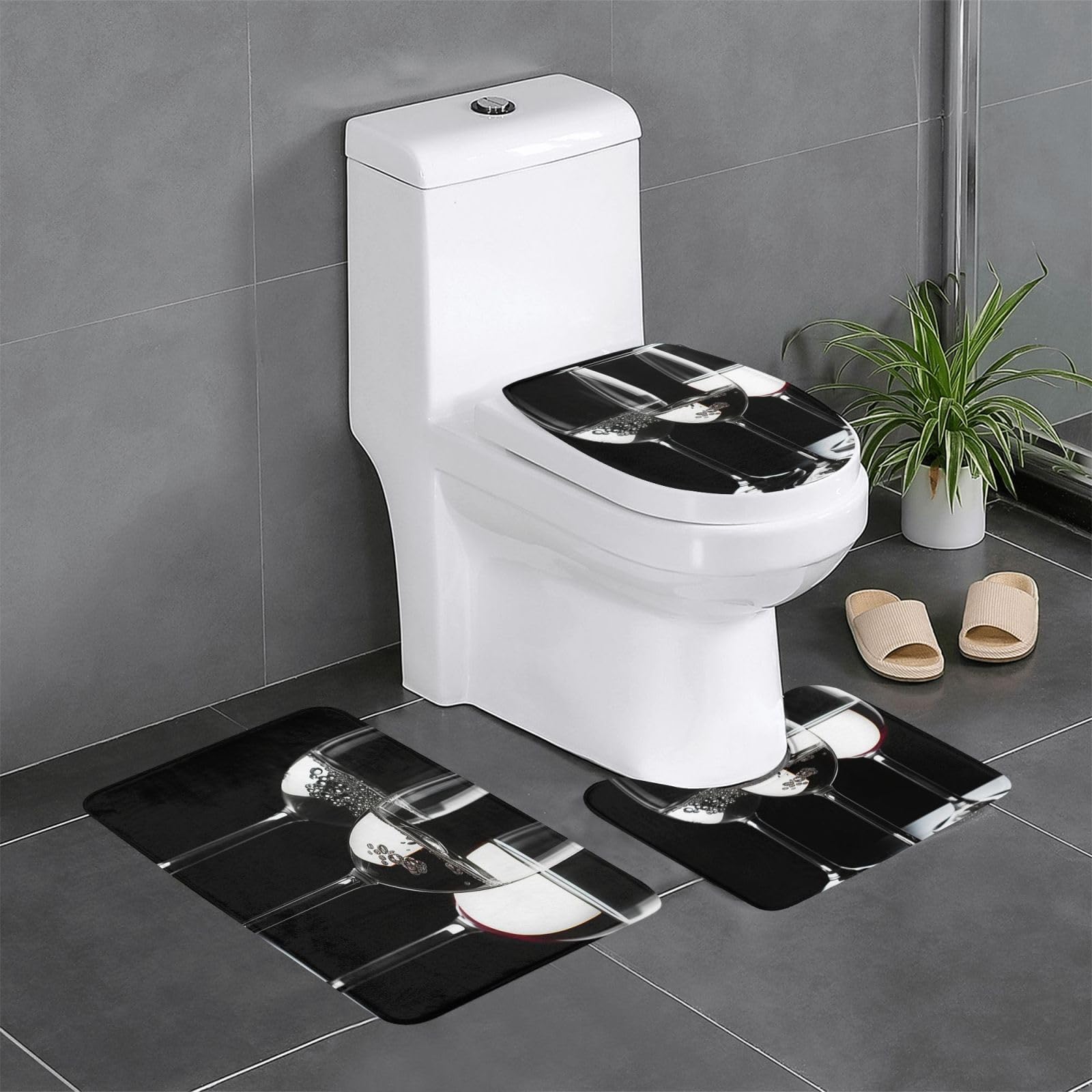 Tapis de bain verres à vin 3pcs avec housse de couvercle de toilette absorbant pour tapis de douche