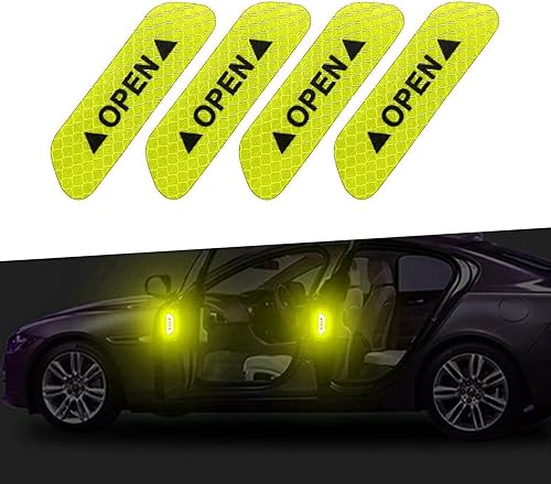 4 calcomanías de advertencia de apertura de automóvil, 3.74 x 0.98 pulgadas, tira reflectante de apertura de puerta anticolisión, película