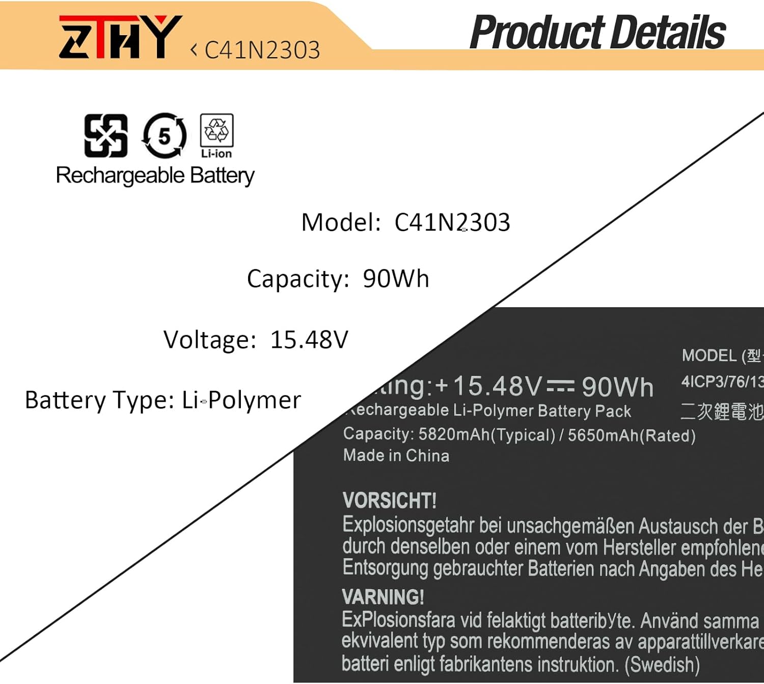 C41N2303 Laptop Battery Replacement for Asus ROG Zephyrus G16 GU605M GU605MI GU605MU GU605MV GU605MY GU605MZ GA605WI TUF Gaming A16 FA608WI FA608WU FA608WV FA608FM ProArt P16 H7606WI H7606WV H7606WU