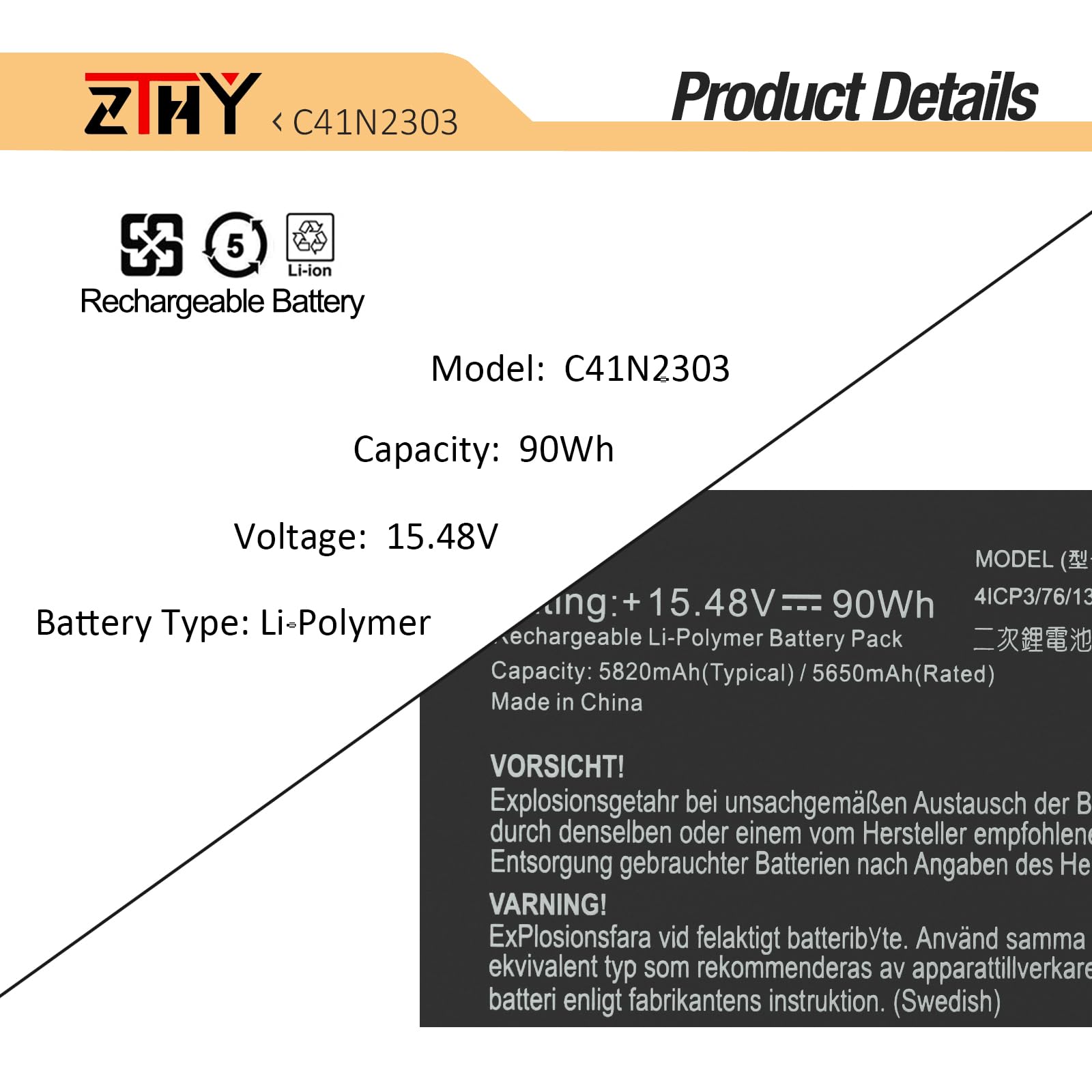 Amazon.com: 90Wh C41N2303 Laptop Battery Replacement for Asus ROG