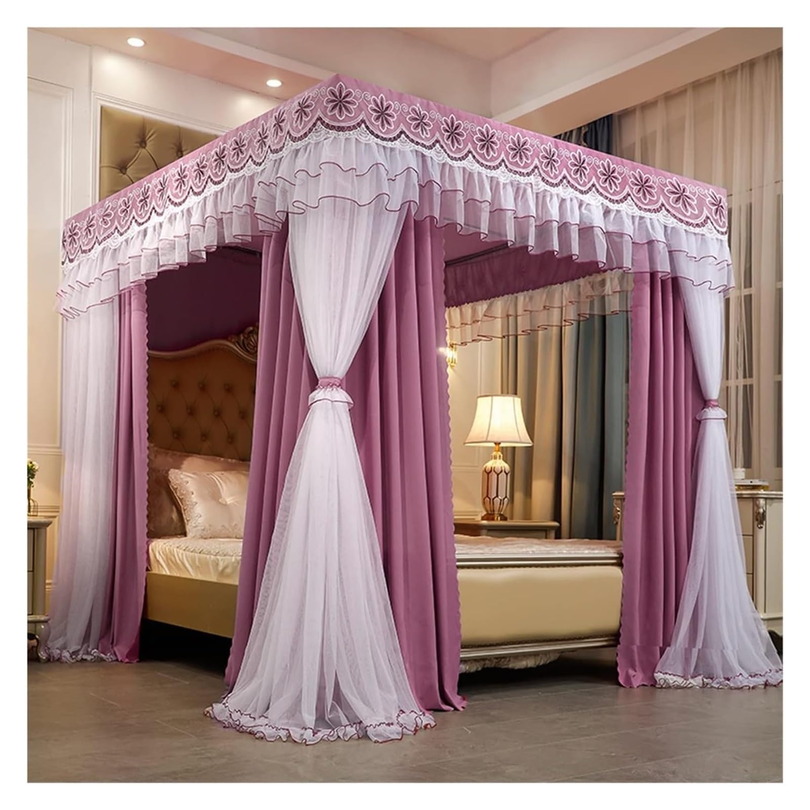 Moskitonetz Bett Baldachin, Moskitonetz, Schlafzimmer-Dekoration, Bettvorhang, 4-Pfosten-Unterstützung, Betthimmel(200x220x200cm)