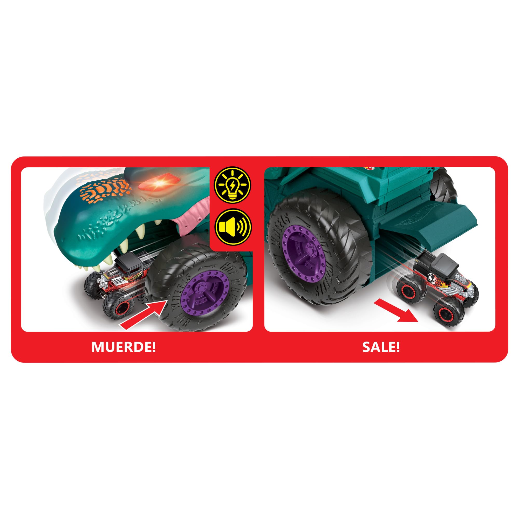 Hot Wheels Monster Trucks Mega Wrex mastica coches con luces y sonidos, incluye 1 vehículo die-cast (Mattel GYL13)