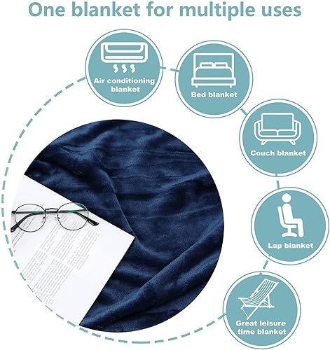 Miniatura 6 de NANPIPER manta de vellón, manta supersuave de franela, de tamaño queen, manta cómoda, mullida y lujosa de felpa de microfibra para cama, azul oscuro