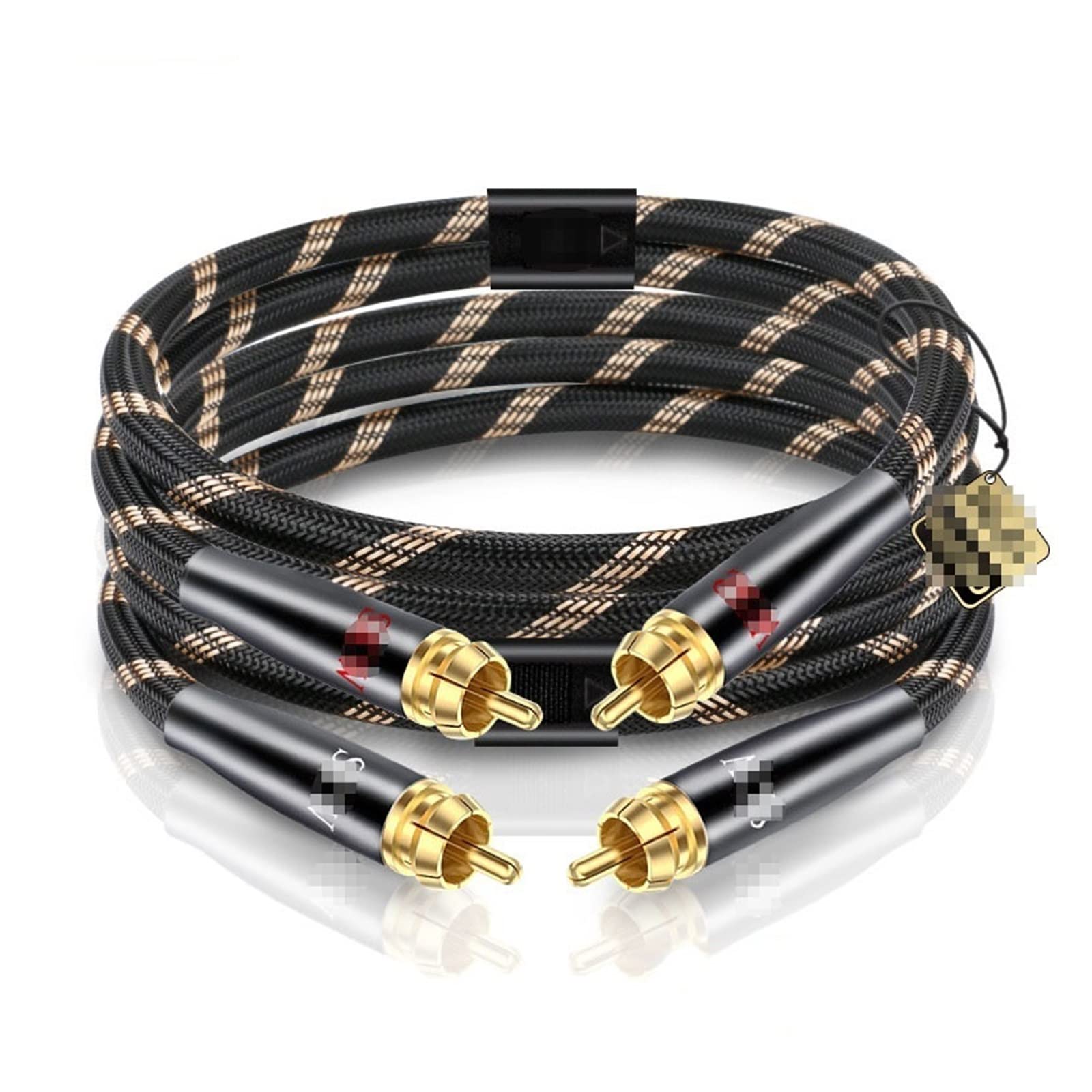 STRNG Cordon De Câble Audio Stéréo HiFi OCC Mâle À Connecteur en Cuivre Plaqué Or 24K Mâle (Color : Black-Gold, Size : 2m)