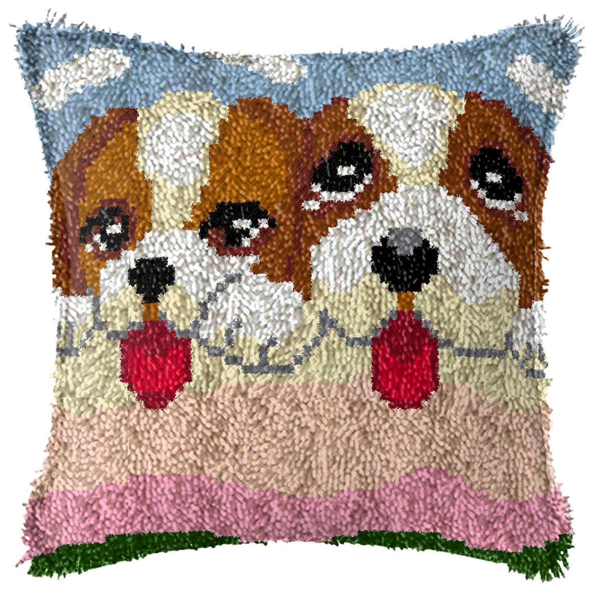 YOOTOM Latch Hook Cushion Kits for Adult Kids,DIY Handmade Embroidery Pillowcase Cover Making Supplies Set,Latch Hook Crochet Pillow Cover Craft,17x17in