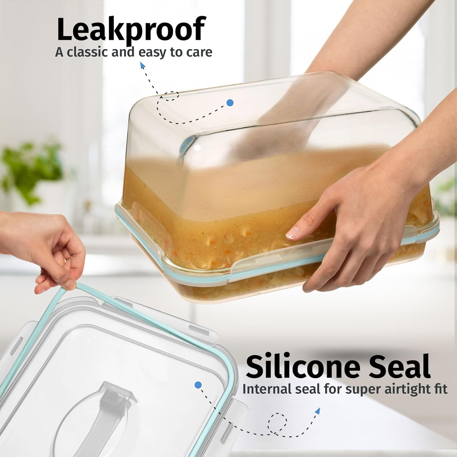 Recipiente grande de vidrio para almacenamiento de alimentos con tapa hermética, ideal para almacenar alimentos, verduras, frutas, cazuela para hornear, lasaña, pavo asado, pollo, sin BPA, apto para