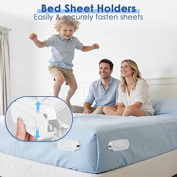 AMOVO Sheet Holders for Corners Keep Fitted Sheet in Place Mattress Straps | Sheet & Mattress Secure, Heavy Duty Sheet Slide Stopper, Easy Installation, Fitted Sheet Clips Gentle on All Fabrics,Matte
