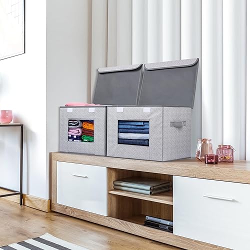 Miniatura 5 de Univivi Contenedores de almacenamiento plegables de tela más grandes, cajas de almacenamiento plegables con tapas, cesta organizadora de cubos de