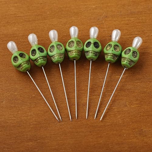 Miniatura 4 de BLESSUME 7pcs Candle Magick Ritual Pins Skull Top (Verde)