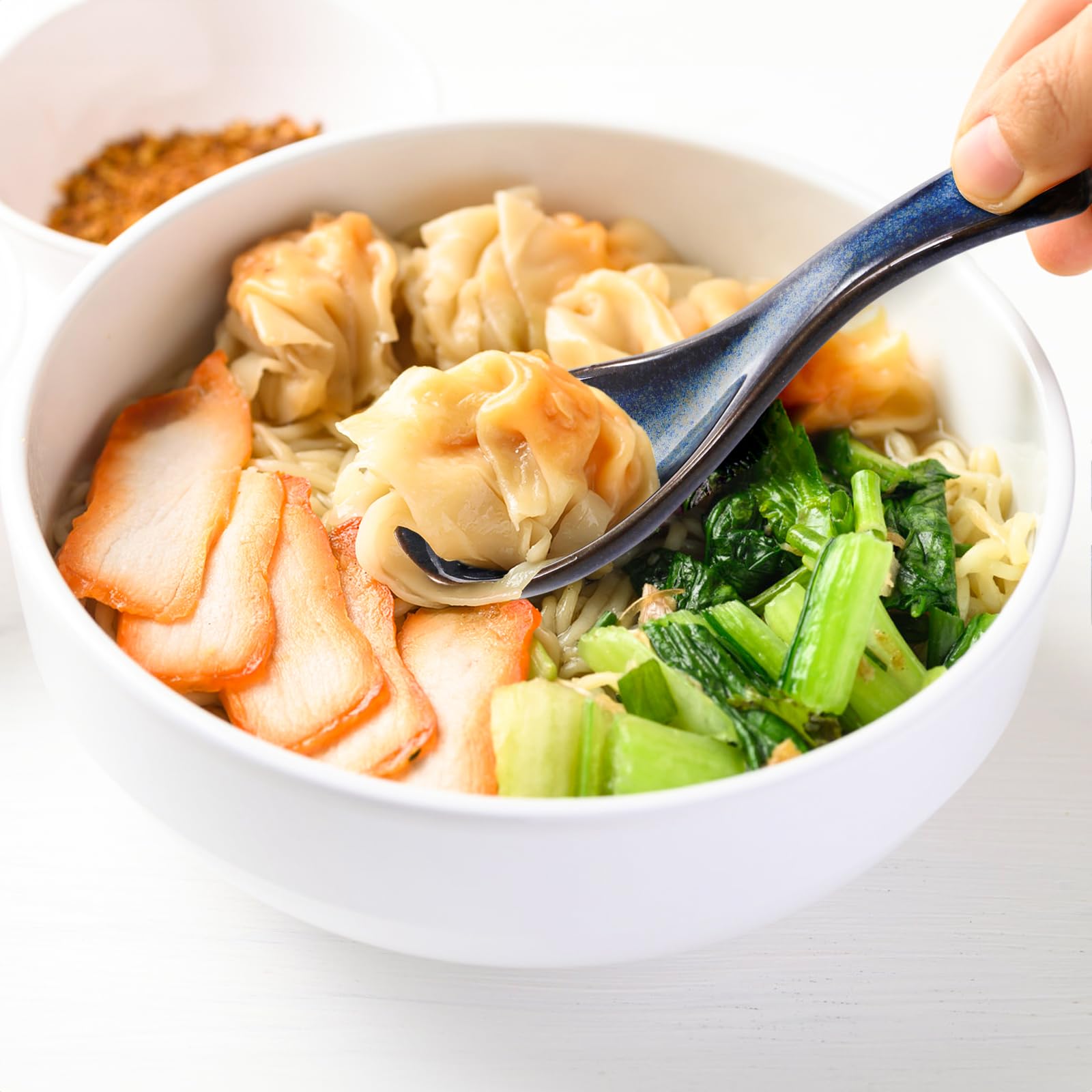 Cididu 8 Stück Asiatische Suppenlöffel Keramik, Chinesische Suppenlöffel mit rutschfester Unterseite, Retro Porzellan Löffel Japanische Pho Löffel Ramen Löffel für Wonton, Nudeln, Miso, Knödel,